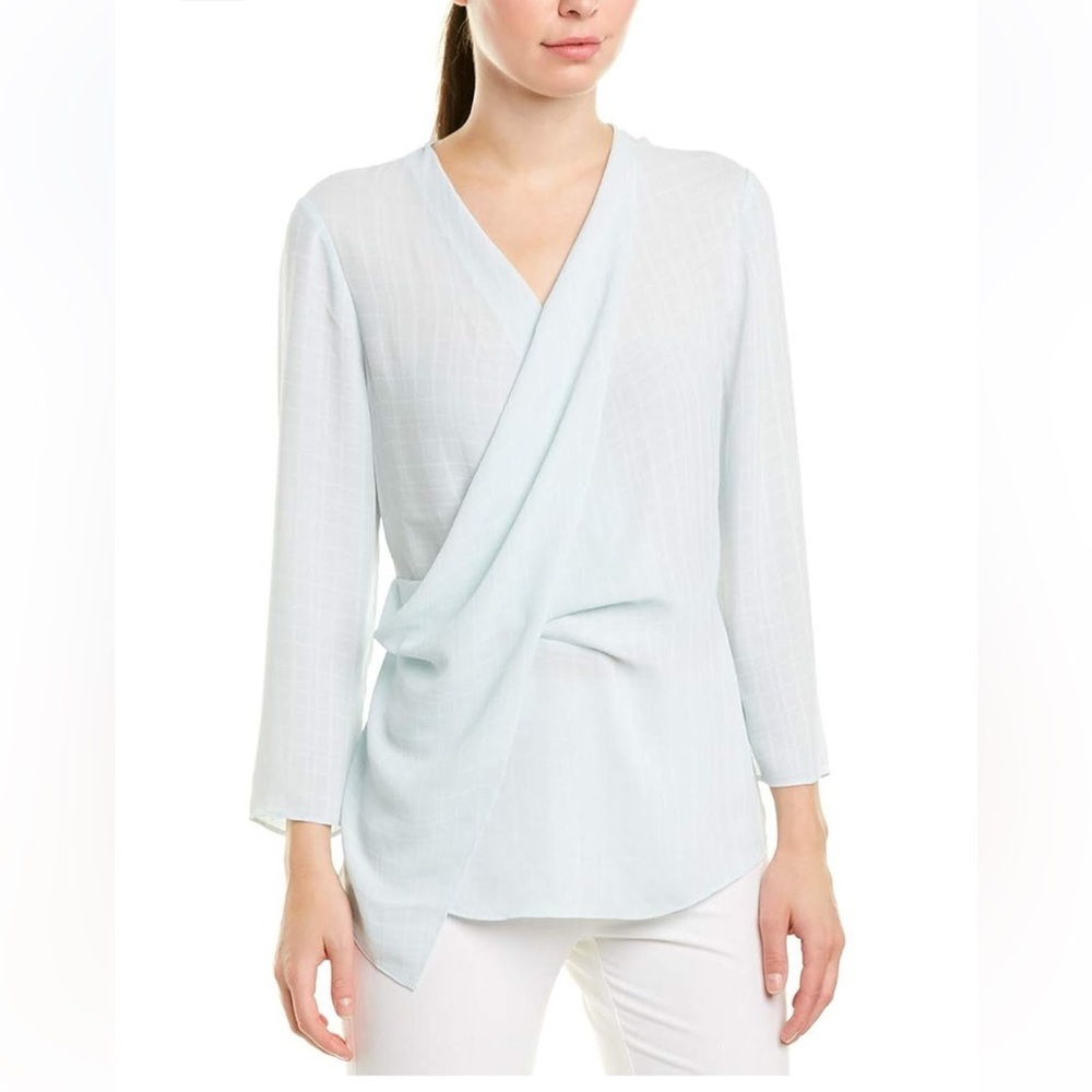 Nic + Zoe Blue Grid Top Blue Size L